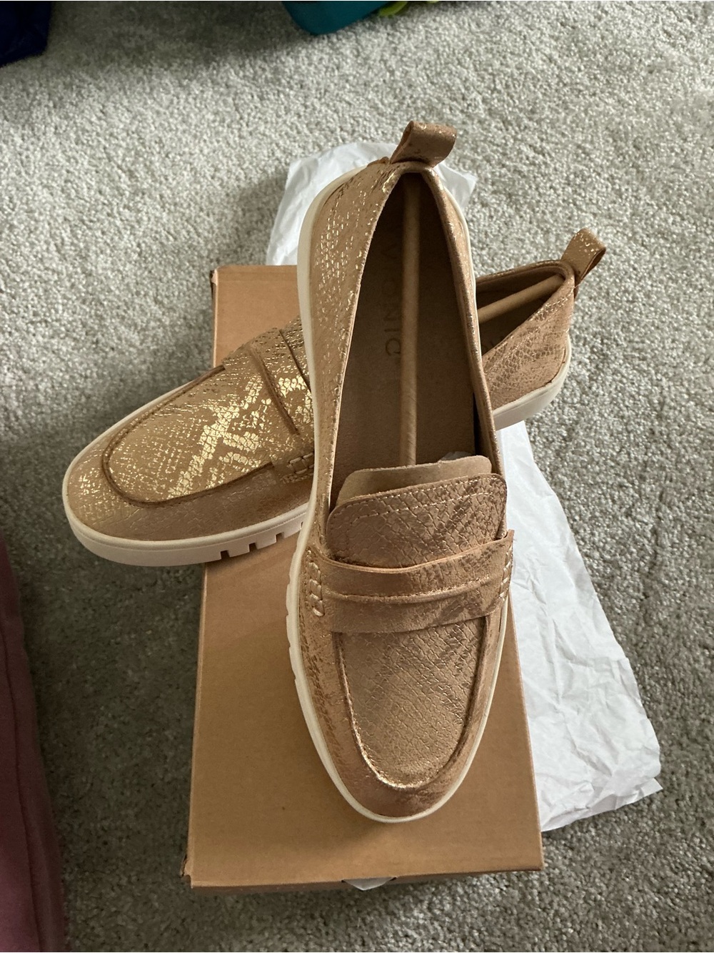 Vionic Metallic Gold-Tan Penny Loafers
